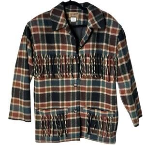 Vintage Pendleton Knockabouts Plaid Fringe Wool Jacket Western Boho Women’s 8